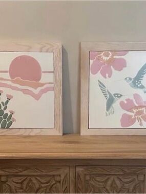 Set of two cactus tile southwestern print 14.5” x 14.5”